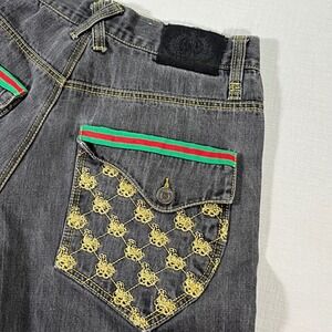 Vintage Russo Jeans Black Wash Embroidered Crown Baggy Y2k 90s Men 34x32 (32x29)